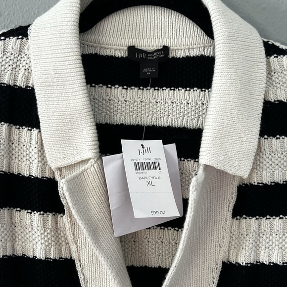 NWT J.Jill Wearever Collection XL Black Ivory Striped Knit Cardigan Business Cas - Picture 3 of 5